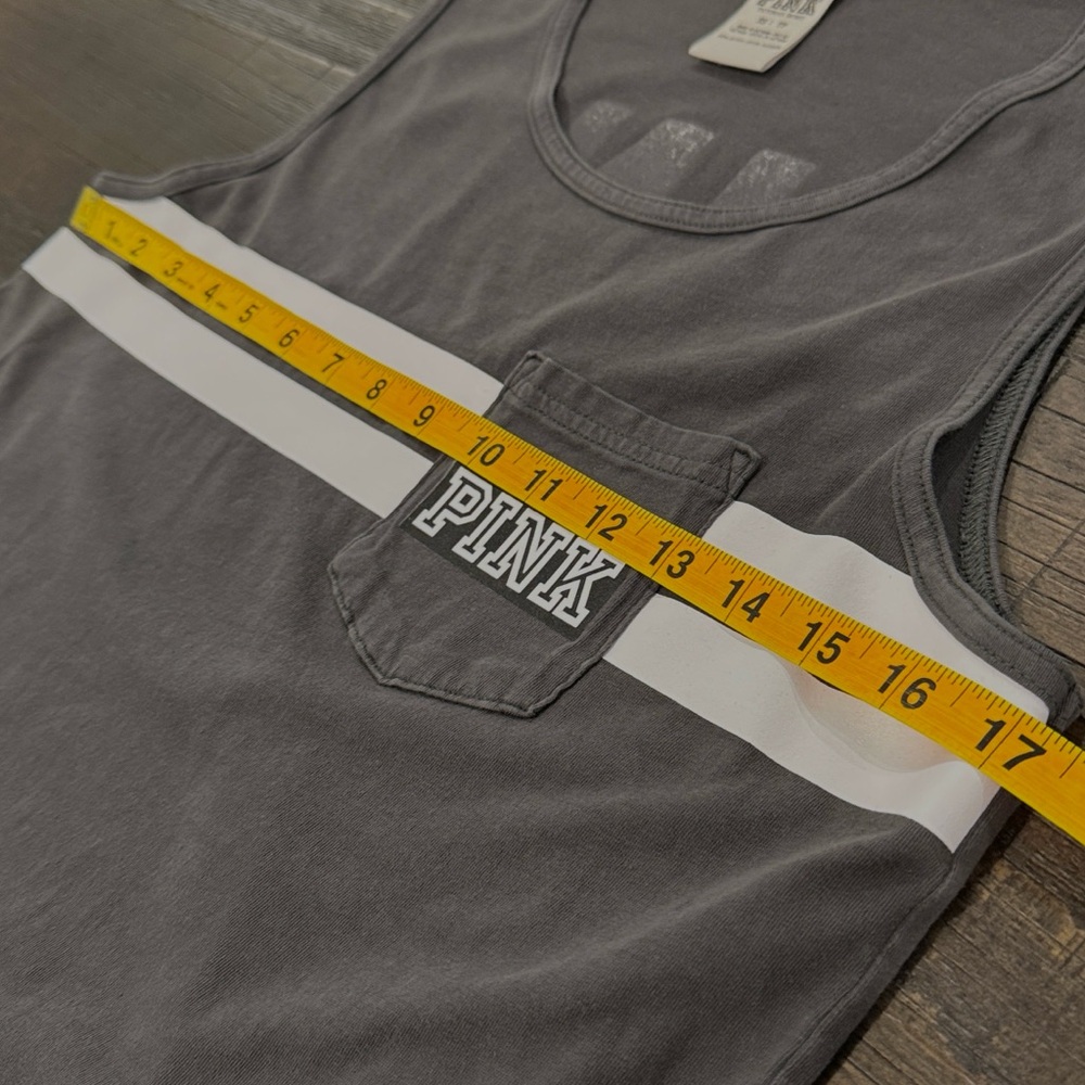 PINK Victoria’s Secret Gray Sleeveless White Stripe Tank Top T-Shirt XS - Picture 10 of 13